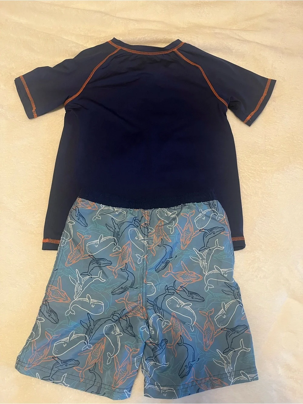 Cool Waves Navy Rash Guard Set with Whale-Print Blue Shorts
